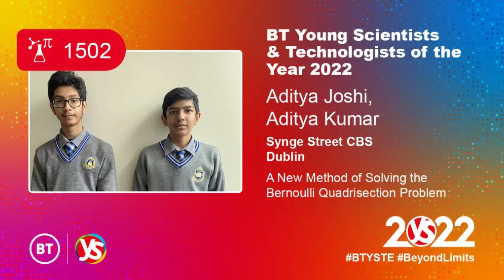 Aditya Joshi and Aditya Kumar Announced as winners of the 2022 BT Young Scientist & Technology Exhibition